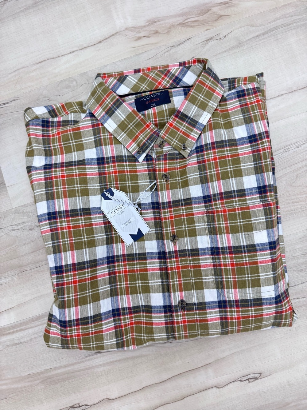 Coast Apparel Harbor Olive Flannel Plaid New with tags men’s Sz 2XL